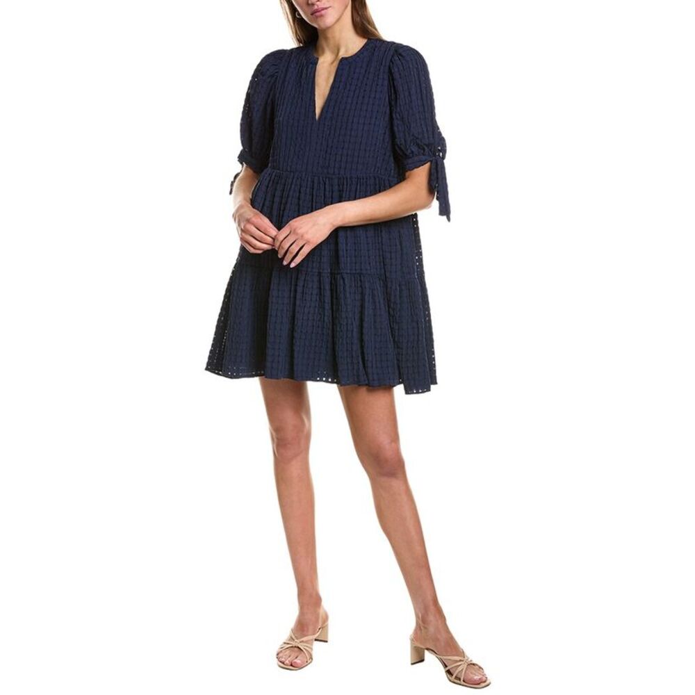 English Factory Womens Gingham Tiered Mini Dress, Navy